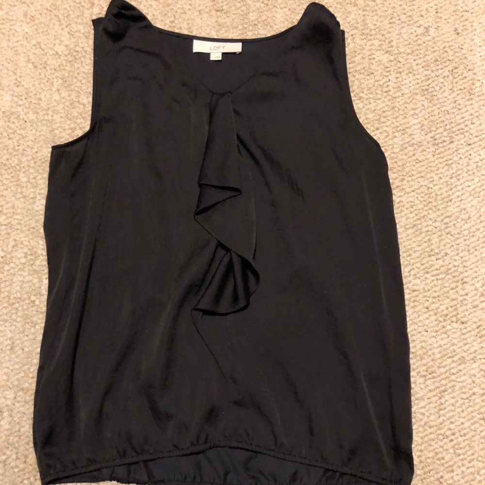 Loft black sleeveless dressy shirt with ruffle